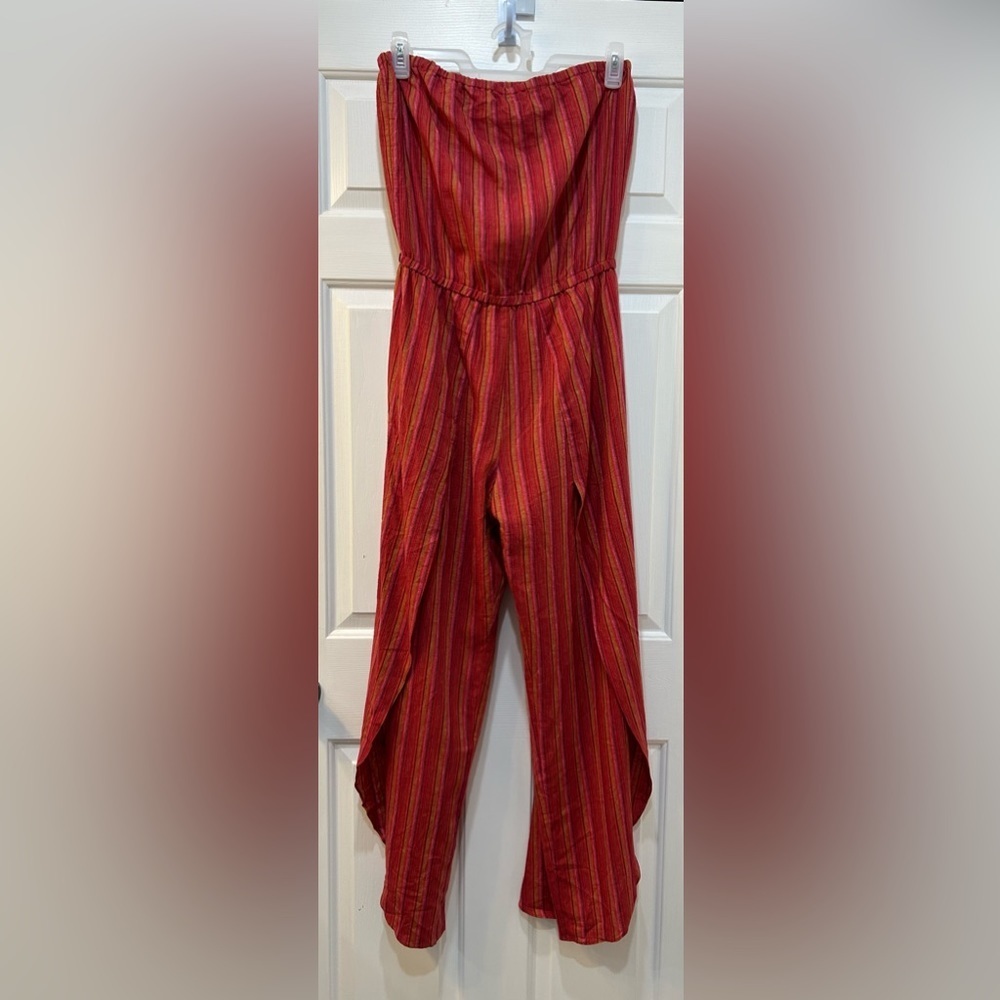 Anthropologie Drew Emerson Linen Blend Jumpsuit NWT Striped Strapless Women Sz M